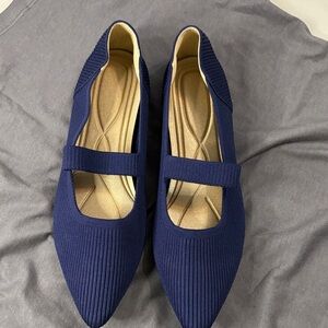 Classic Navy Knit Mary Jane Flats with Elastic Strap